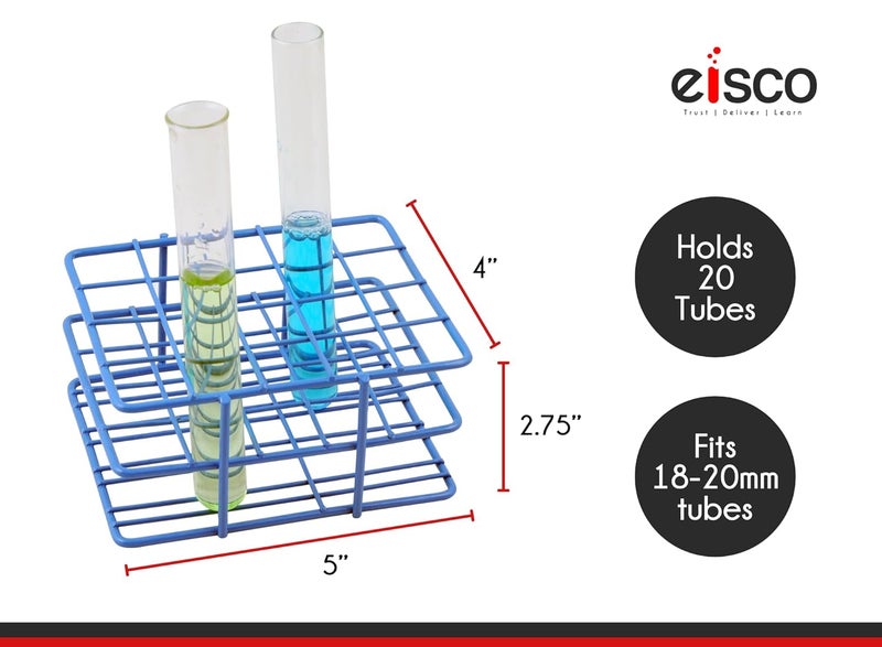 EISCO Blue Epoxy Coated Steel Wire Test Tube Rack, 20 Holes, Outer Diameter Permitted of Tubes 18-20mm or Less, 4 X 5 Format - Image 3
