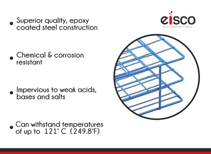 EISCO Blue Epoxy Coated Steel Wire Test Tube Rack, 20 Holes, Outer Diameter Permitted of Tubes 18-20mm or Less, 4 X 5 Format - Image 2
