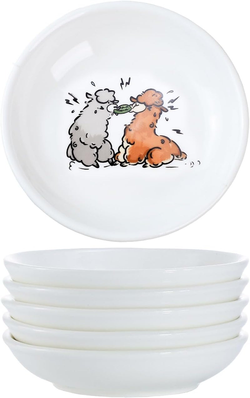Bicuzat Cute Cartoon Animals Dessert Plates Ceramic Appetizer Plates Salad Plates Set of 4 Seasoning Dishes Shallow Plates Serving Lunches Cheese Salad SnacksAlpaca35 Inch - Image 2