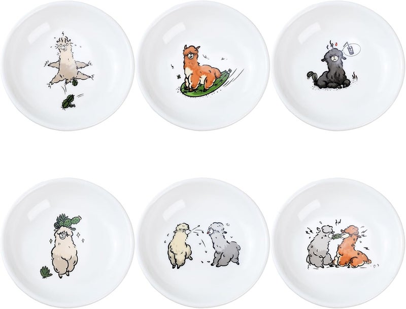Bicuzat Cute Cartoon Animals Dessert Plates Ceramic Appetizer Plates Salad Plates Set of 4 Seasoning Dishes Shallow Plates Serving Lunches Cheese Salad SnacksAlpaca35 Inch - Image 1