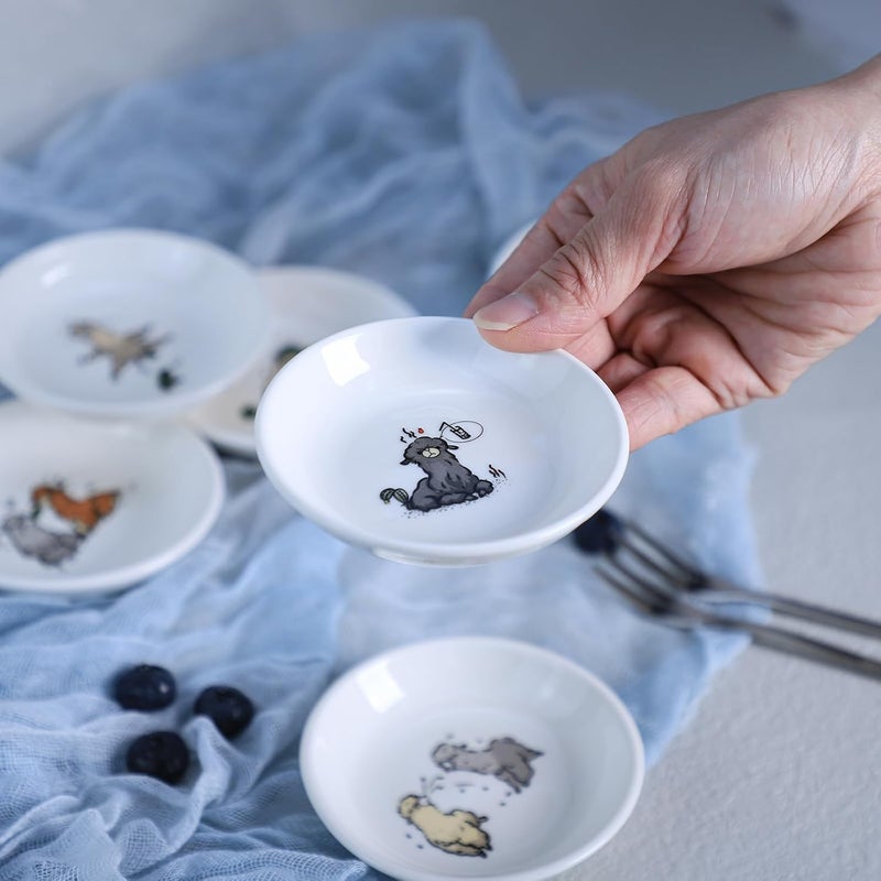 Bicuzat Cute Cartoon Animals Dessert Plates Ceramic Appetizer Plates Salad Plates Set of 4 Seasoning Dishes Shallow Plates Serving Lunches Cheese Salad SnacksAlpaca35 Inch - Image 5