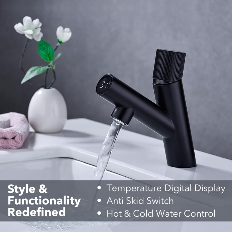 hindware Hindware Italian Collection F680032CP Bathroom Basin Mixer with Digital Temperature Display | Made of Stainless Steel | Anti-Skid Switch | Black Color | 5-Year Manufacturer Warranty  - Image 2