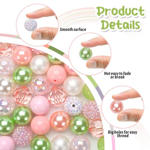 Jeacksy 50pcs Bubblegum Beads 20mm Bulk Mix, DIY Pen Colorful Chunk Bubble Gum With Round Spacers, Extender Chains, Beading Cord for Pen Bag Chain Crafts Bracelet Necklace Jewelry Making - Image 3