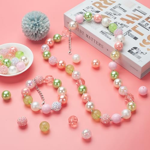 Jeacksy 50pcs Bubblegum Beads 20mm Bulk Mix, DIY Pen Colorful Chunk Bubble Gum With Round Spacers, Extender Chains, Beading Cord for Pen Bag Chain Crafts Bracelet Necklace Jewelry Making - Image 4