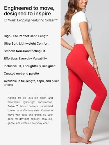 Conceited Women’s Capri Leggings - High Waisted - Soft - Casual - Red - Large - X-Large - Image 2