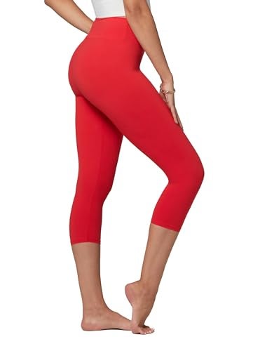 Conceited Women’s Capri Leggings - High Waisted - Soft - Casual - Red - Large - X-Large - Image 1