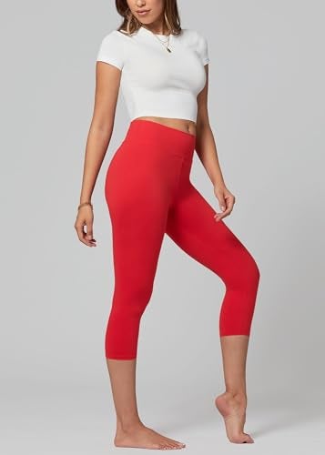 Conceited Women’s Capri Leggings - High Waisted - Soft - Casual - Red - Large - X-Large - Image 4
