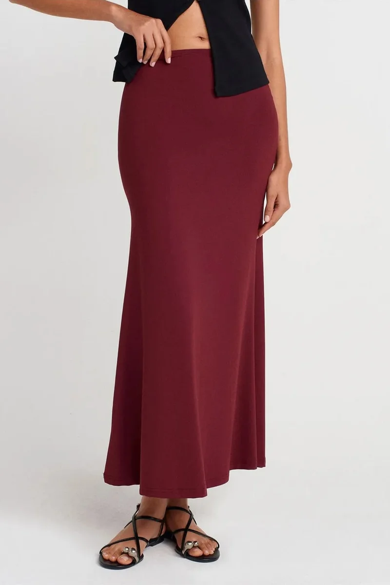 Dilvin Burgundy Red DILVIN High-Waist A-Line Maxi Skirt for Women | Best Price UAE