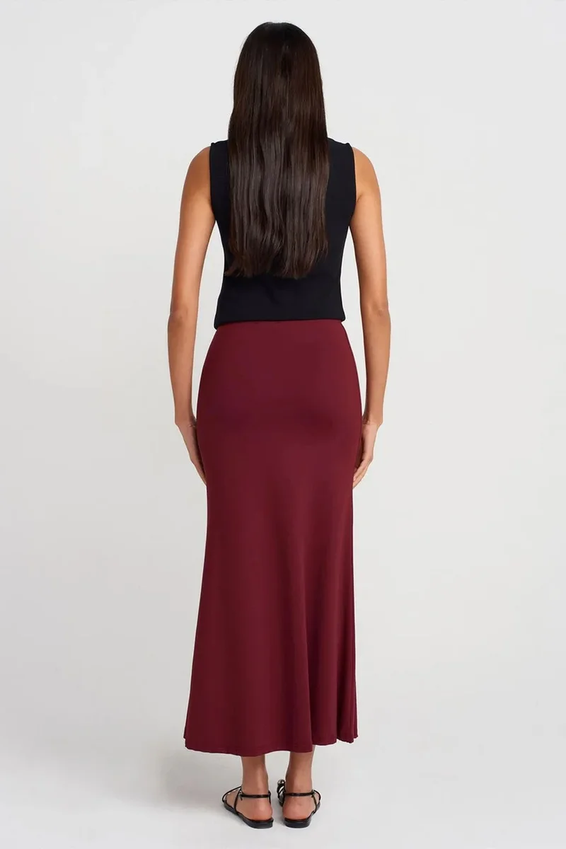 Dilvin Burgundy Red DILVIN High-Waist A-Line Maxi Skirt for Women | Best Price UAE