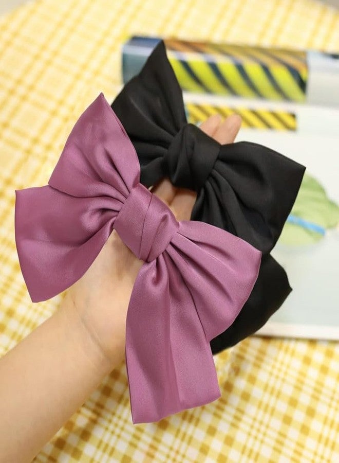 CHIROGRAPHY 2 Pcs Luxury Big Black Hair Bow, Bow Hair Clips For Women Girls Pink Hair Bow Hair Barettes 8 Inch Satin Bow Hair Accessories For Women|same color as soon - Image 5