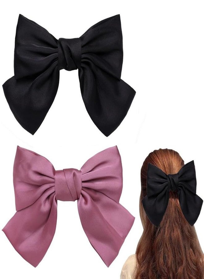 CHIROGRAPHY 2 Pcs Luxury Big Black Hair Bow, Bow Hair Clips For Women Girls Pink Hair Bow Hair Barettes 8 Inch Satin Bow Hair Accessories For Women|same color as soon - Image 1