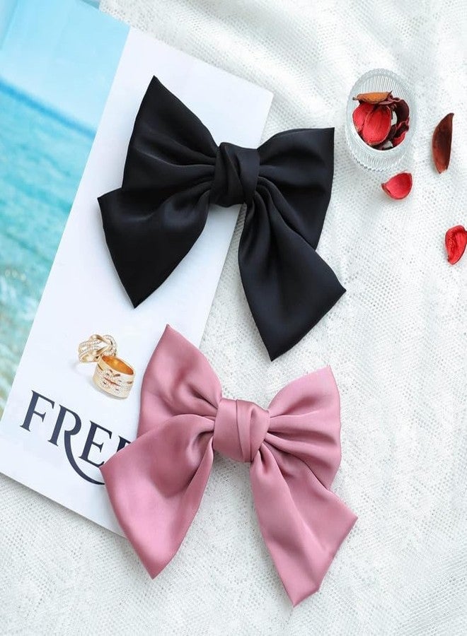 CHIROGRAPHY 2 Pcs Luxury Big Black Hair Bow, Bow Hair Clips For Women Girls Pink Hair Bow Hair Barettes 8 Inch Satin Bow Hair Accessories For Women|same color as soon - Image 4