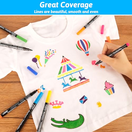 APOGO Markers قماش دائمة للملابس، 24 ألوان أقلام طلاء قماش - مقاومة للماء وقابلة للغسل في الغسالة، علامات الطلاء للتي شيرت، أحذية قماش، حقائب، ملابس أطفال، قلم ملابس ذو طرف رفيع لعلامة الغسيل - Image 3