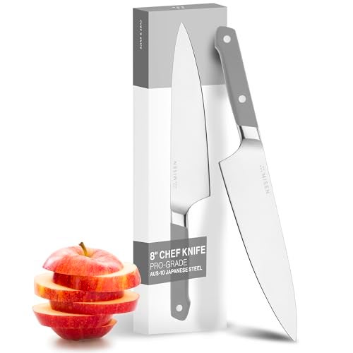 Misen 8 Chef Knife  High Carbon Japanese AUS10 Stainless Steel  Hybrid German  Japanese Blade  Precision Kitchen Knife for Professionals  Home Cooks  Ultimate Cutting Performance  Gray