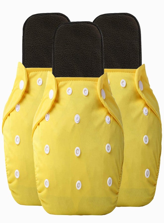 Alya Pocket Button Style Solid Reusable Cloth Diaper All in One Adjustable Washable Diapers Nappies(Without Inserts) for Toddlers/New Borns(0-24 Months,3-16KG) (Pack of 3, Yellow) - Image 1