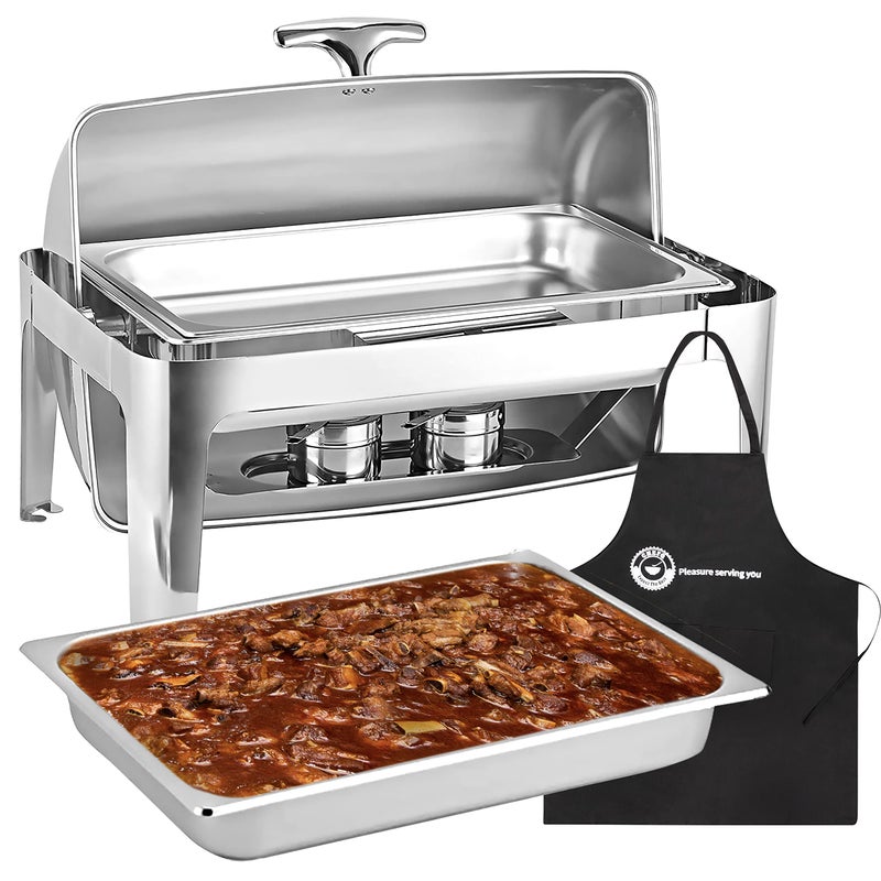 CHEFQ Deluxe 8 QT FullSize Stainless Steel Rectangular Chafer Dish with Food Pan Water Pan and Fuel Holders  Shiny Silver Ideal for Catered Events Keeping Food Warm