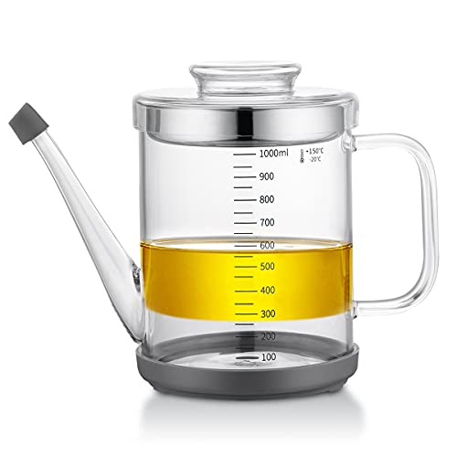 Gravy Fat Separator1000ML Transparent Heat Resistant Glassware and Coverwith Stainless Steel StrainerSilicone Bottom Cover and Stopper