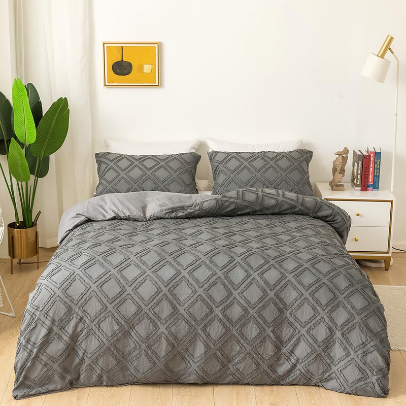 Bedding Bedding Craft Solid Color Cut Flower Square Home Textile Quilt Cover Three-Piece Set - Image 3