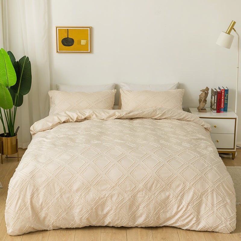 Bedding Bedding Craft Solid Color Cut Flower Square Home Textile Quilt Cover Three-Piece Set - Image 5