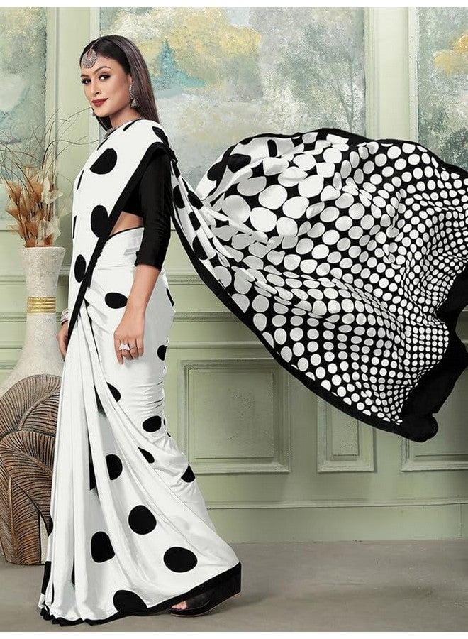 Satrani Women's Silk Crepe Printed Saree with Unstitched Blouse Piece (3083S198N_White1) - Image 2