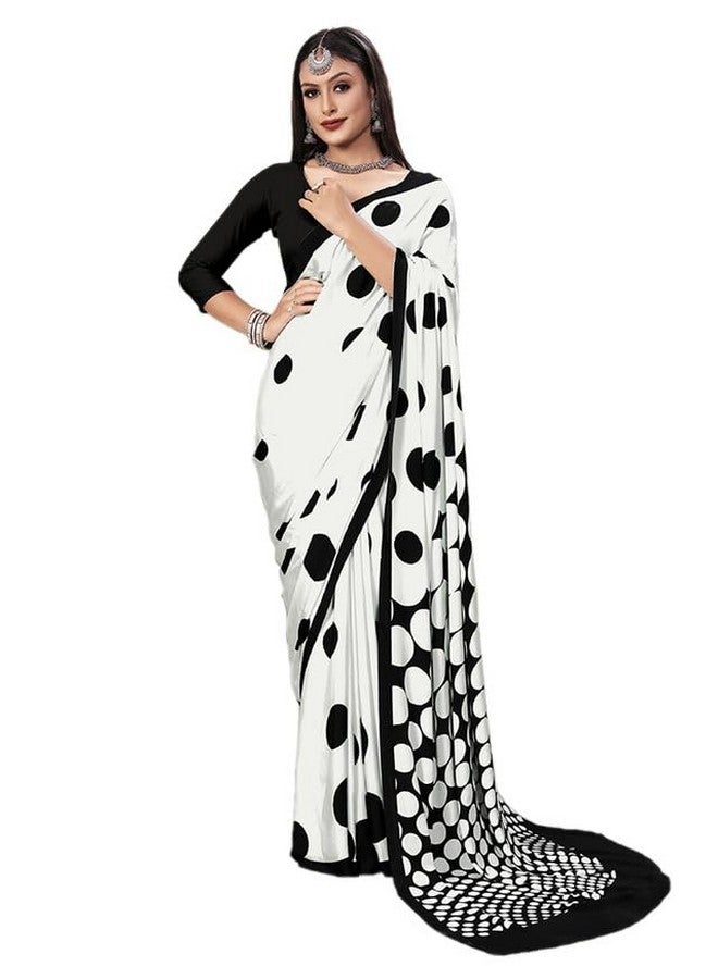 Satrani Women's Silk Crepe Printed Saree with Unstitched Blouse Piece (3083S198N_White1) - Image 1