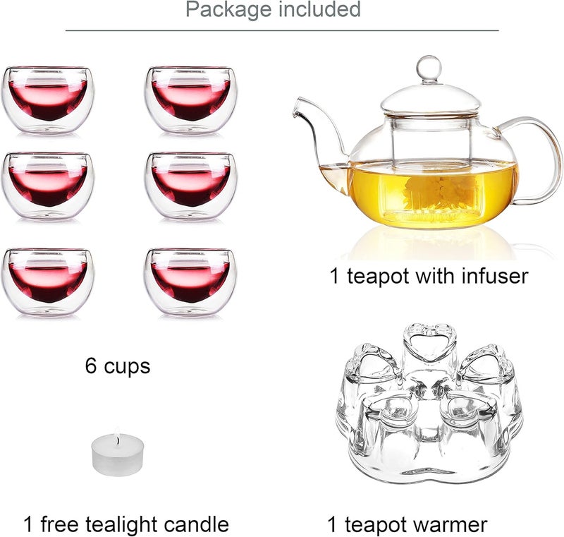 Jusalpha 11 PC-Glass Filtering Tea Maker Teapot with a Warmer and 6 Tea Cups Set (Version 2, 27-Oz) - Image 1