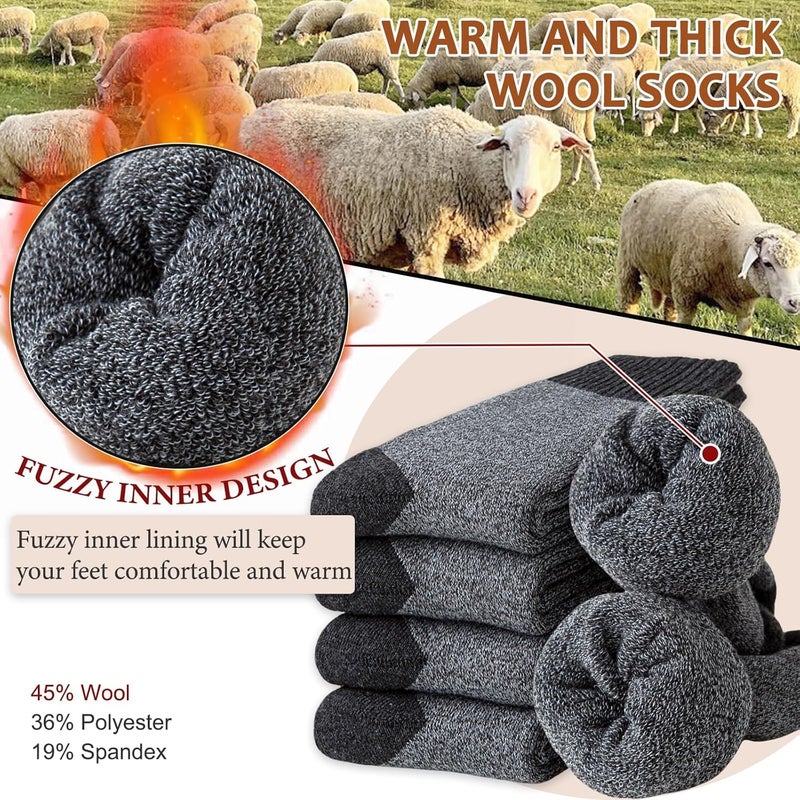 HZYH 5 Pairs Wool Socks Mens, Warm Thick Winter Socks, Thermal Cushion Hiking Socks Boot Socks For Cold Weather - Image 3
