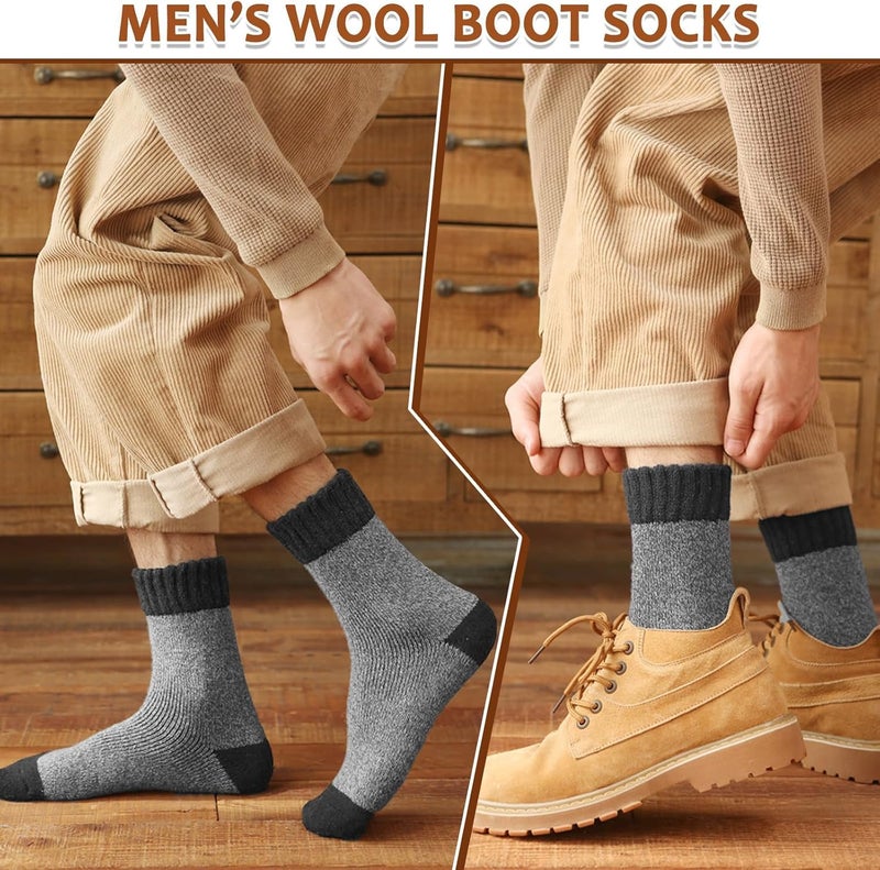 HZYH 5 Pairs Wool Socks Mens, Warm Thick Winter Socks, Thermal Cushion Hiking Socks Boot Socks For Cold Weather - Image 4