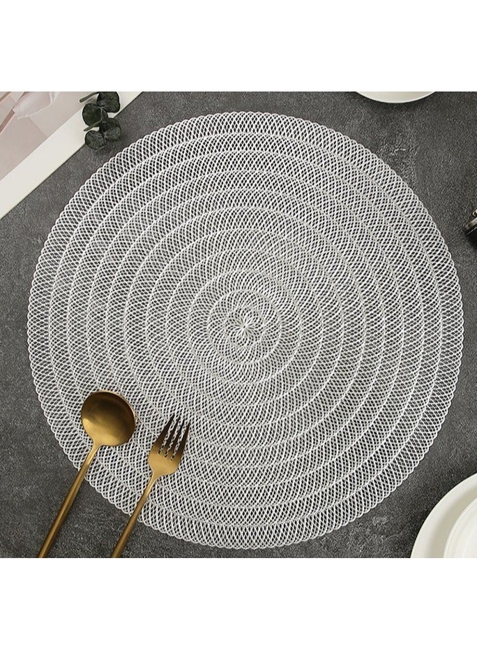 DB Innov. Silver Metallic Round Placemats, 4 Pcs Vinyl Cutout Placemats, Non-Slip Stain Heat Resistant Place Mats for Dining Table, 15x15 Inch - Image 1