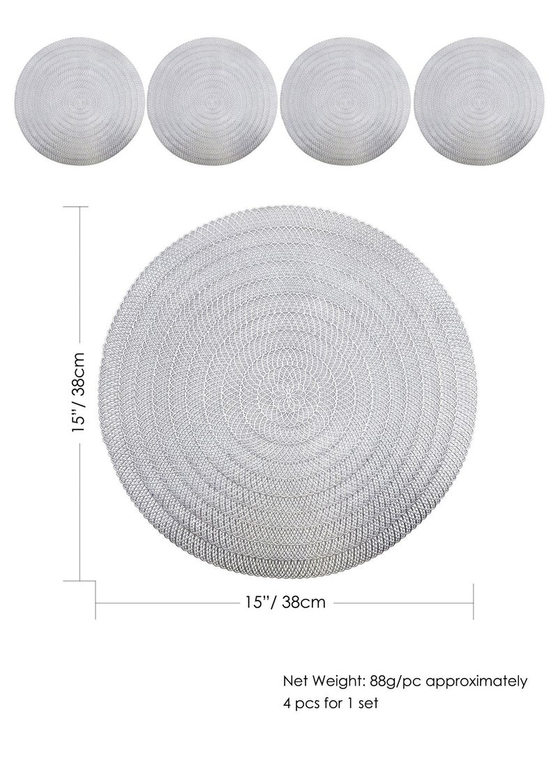 DB Innov. Silver Metallic Round Placemats, 4 Pcs Vinyl Cutout Placemats, Non-Slip Stain Heat Resistant Place Mats for Dining Table, 15x15 Inch - Image 2