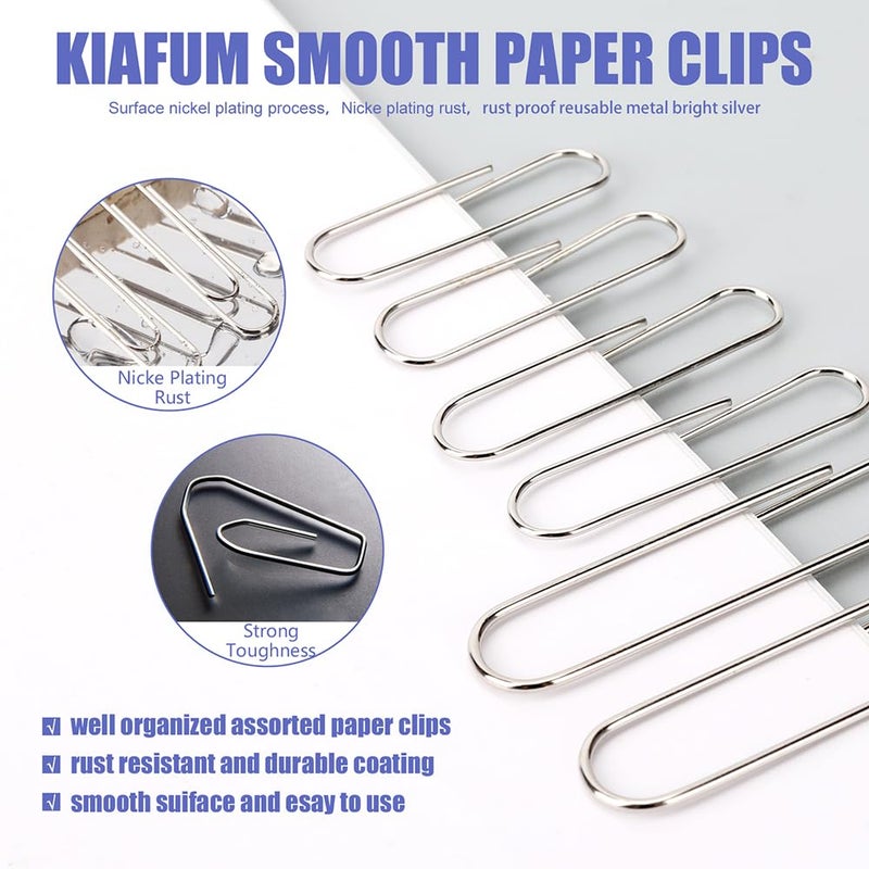 KIAFUM Paper Clips, 500 Pcs Assorted-Size Paperclips, Premium Silver Paperclip Large Medium and Small, Rustproof Metal Paper Clips for Office, School, Home - Image 4