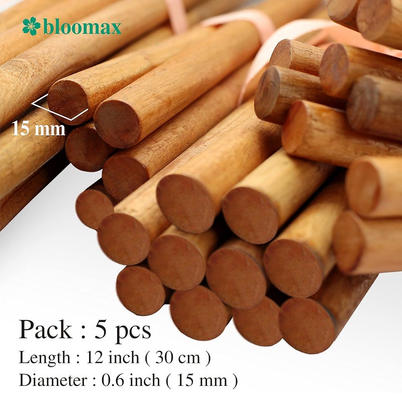 bloomax Natural Hardwood Wooden Dowel Rod, Stick for Art Craft DIY Macreme (Polished L-12 inch, Dia-14mm (5 Pcs)) - Image 2