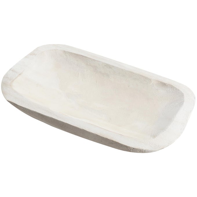 LARGE WOODEN DOUGH BOWL DECORATIVE WOODEN BOWL RUSTIC LONG DOUGH BOWLS DECOR FOR FARMHOUSE HOME DINING TABLE CENTERPIECE LIVING ROOM KITCHEN DECORATIONS10 X 6 INCHWHITE