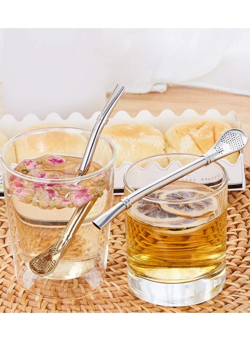 Yerba Mate Bombilla Gourd Drinking Filter Straws 304 Food-Grade Stainless Steel 6.1 inch Long Spoon Bombillas Straws for Mate Tea Set of 3 with Cleaning Brush (silver) - Image 2