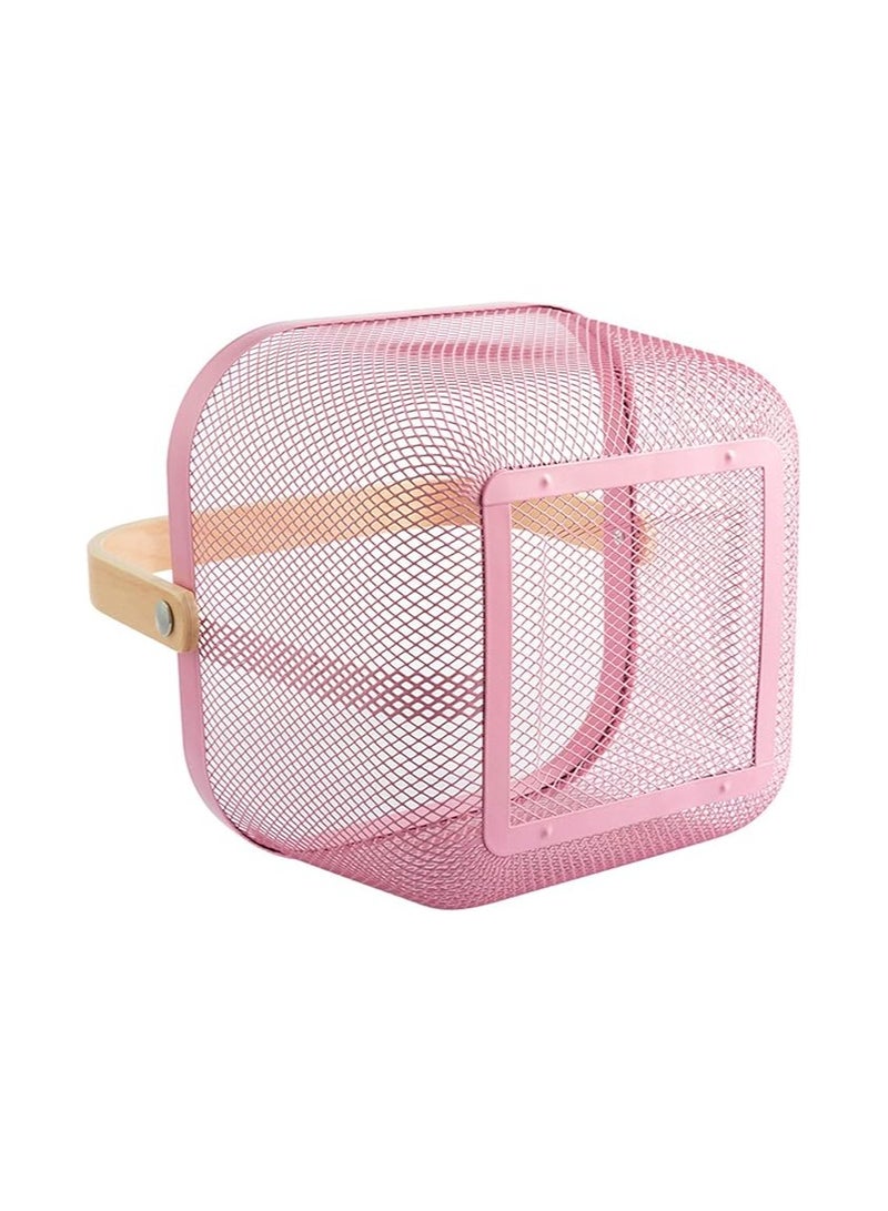 Agioda Multi-Functional Storage and Organization Steel Mesh Basket, Kitchen Hanging Baskets, Fruit Basket with Bamboo Handle for Kitchen, Bathroom, Picnic, Shopping, Cupboard and Home Decor - Pink