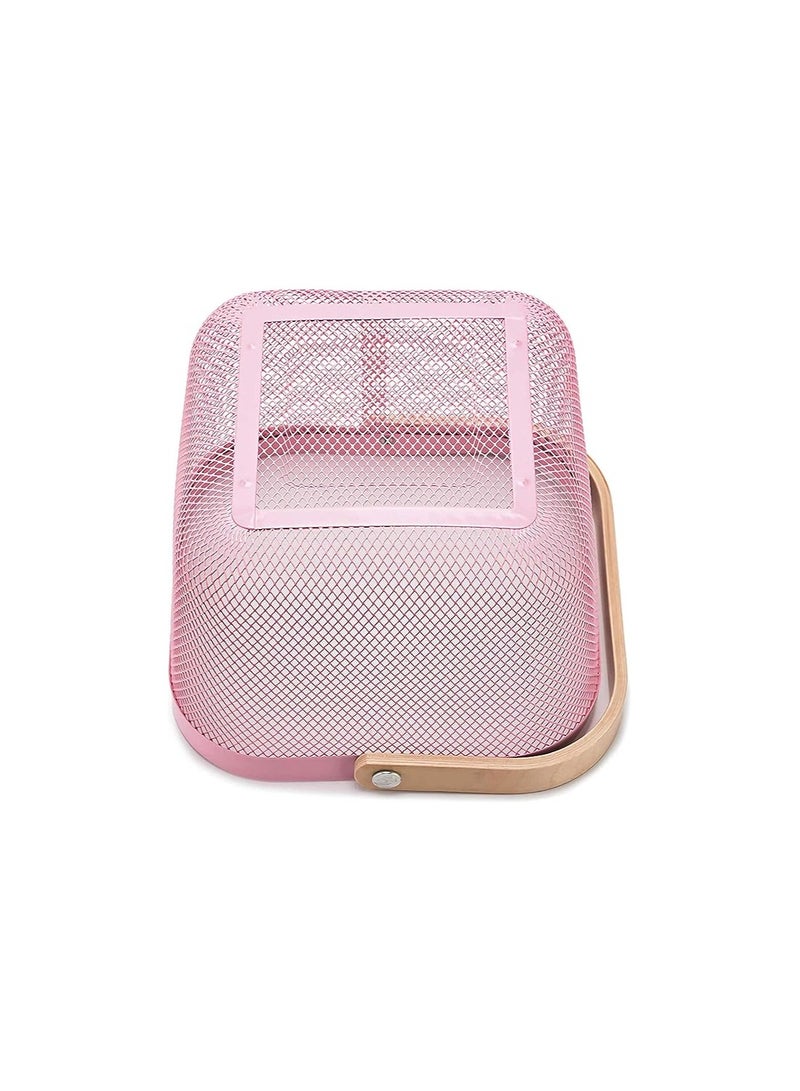 Agioda Multi-Functional Storage and Organization Steel Mesh Basket, Kitchen Hanging Baskets, Fruit Basket with Bamboo Handle for Kitchen, Bathroom, Picnic, Shopping, Cupboard and Home Decor - Pink