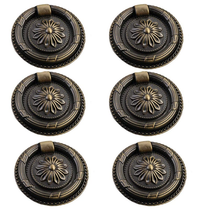 Jinyuanchao Drop Ring Handles Dresser Ring Pull Brass OilRubbed Bronze 2 inch Diameter Cabinet Cupboard pulls Drawer Ring Handle knob 6Pcs