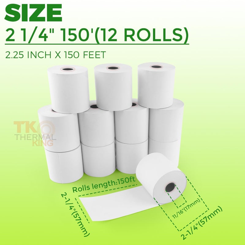 TK Thermal King, (12 Rolls) 2 1/4" x 150' Thermal Paper, Adding Machine/Calculator POS Receipt paper for Cash Registers - Image 3