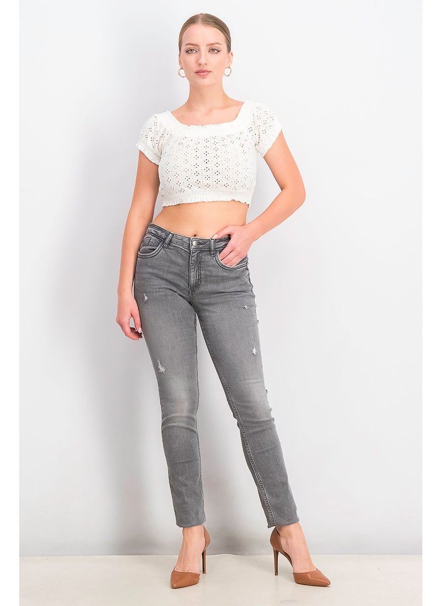 EDC Women Slim Fit Washed Stretchable Jeans, Grey  - Image 4