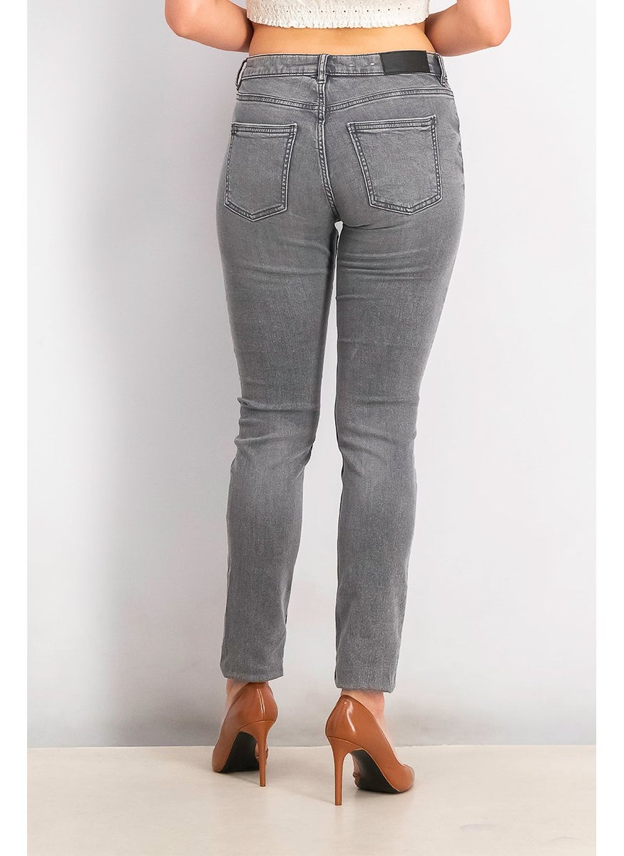 EDC Women Slim Fit Washed Stretchable Jeans, Grey  - Image 2