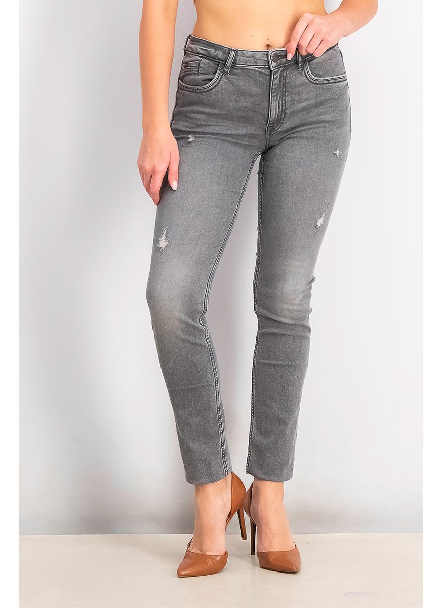 EDC Women Slim Fit Washed Stretchable Jeans, Grey  - Image 1