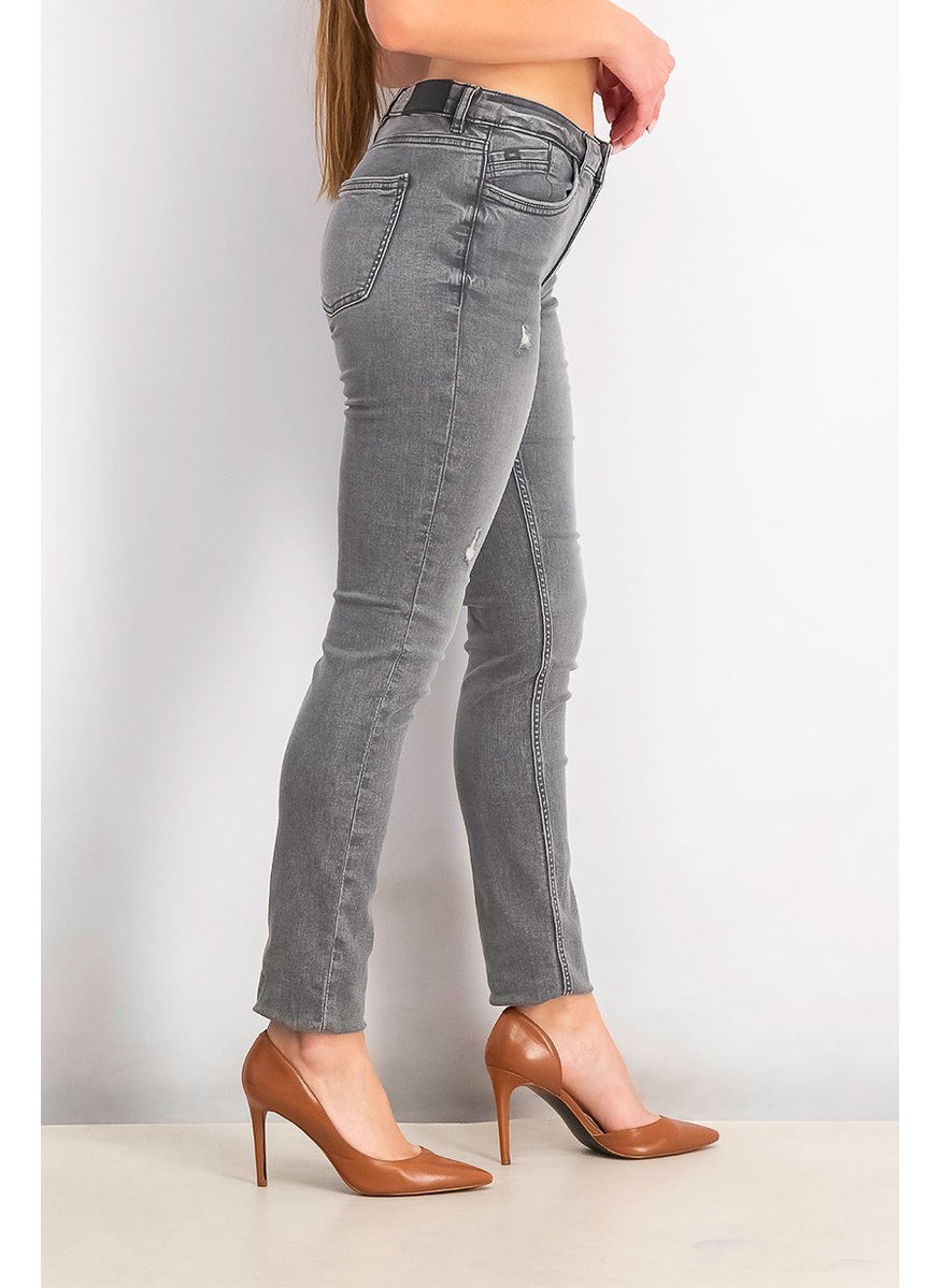 EDC Women Slim Fit Washed Stretchable Jeans, Grey  - Image 3