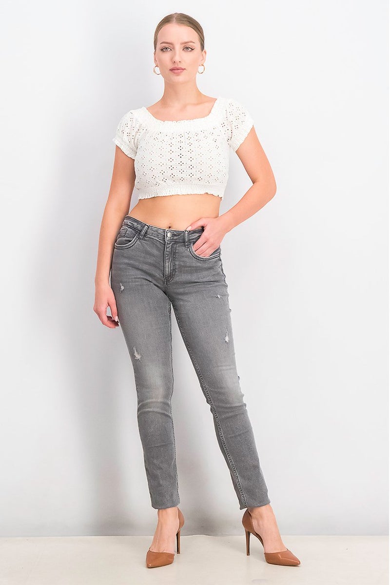 EDC Women Slim Fit Washed Stretchable Jeans, Grey - Image 2