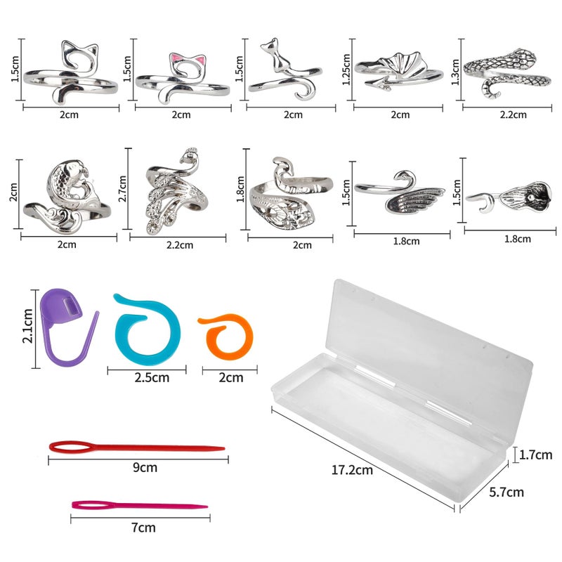 Varpotle 10Pcs Crochet Ring for Women with 45 Crochet Stitch Markers and 6 pcs Sewing Needles,Adjustable Open Crochet Tension Ring for Finger Crocheters Knitters,Stitch Markers for Crocheting - Image 2