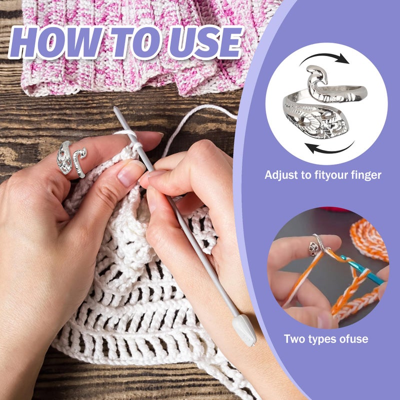 Varpotle 10Pcs Crochet Ring for Women with 45 Crochet Stitch Markers and 6 pcs Sewing Needles,Adjustable Open Crochet Tension Ring for Finger Crocheters Knitters,Stitch Markers for Crocheting - Image 4
