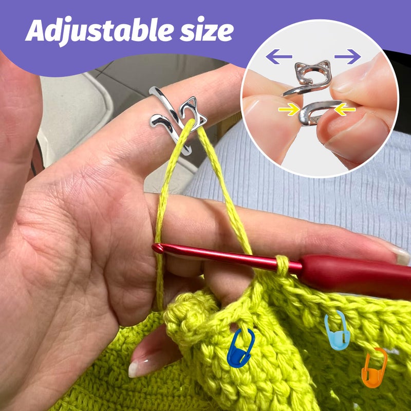 Varpotle 10Pcs Crochet Ring for Women with 45 Crochet Stitch Markers and 6 pcs Sewing Needles,Adjustable Open Crochet Tension Ring for Finger Crocheters Knitters,Stitch Markers for Crocheting - Image 5