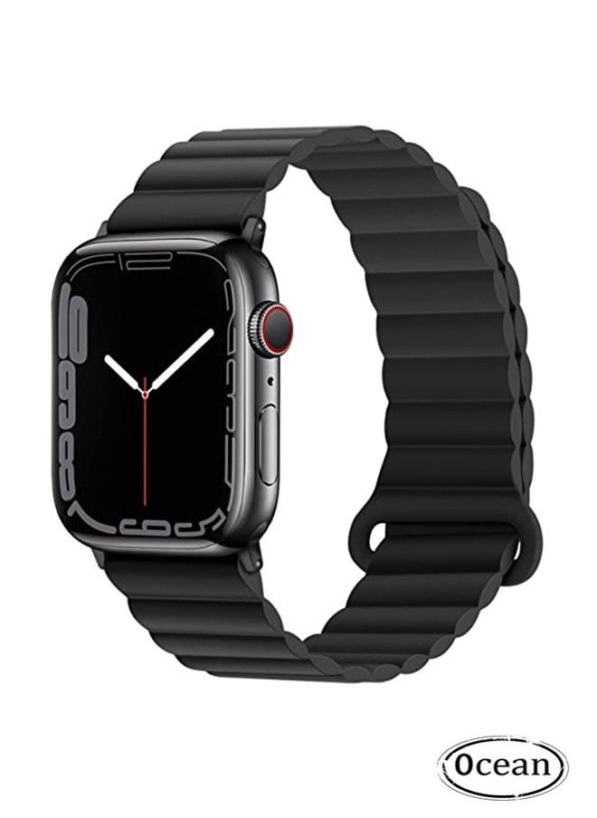 Ocean Magnetic Strap 41mm 40mm 38mm Soft Silicone Loop Strap for iWatch Series Ultra/8/7/SE/6/5/4/3/2/1, Black  - Image 1