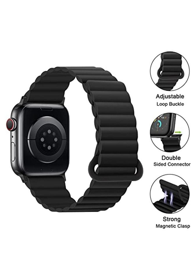 Ocean Magnetic Strap 41mm 40mm 38mm Soft Silicone Loop Strap for iWatch Series Ultra/8/7/SE/6/5/4/3/2/1, Black  - Image 3