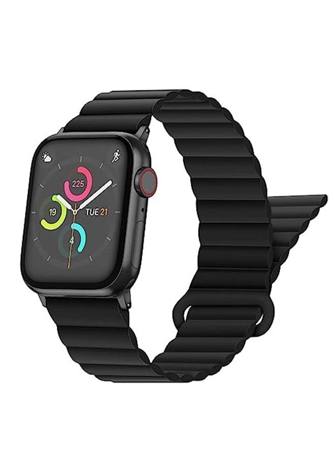Ocean Magnetic Strap 41mm 40mm 38mm Soft Silicone Loop Strap for iWatch Series Ultra/8/7/SE/6/5/4/3/2/1, Black  - Image 4