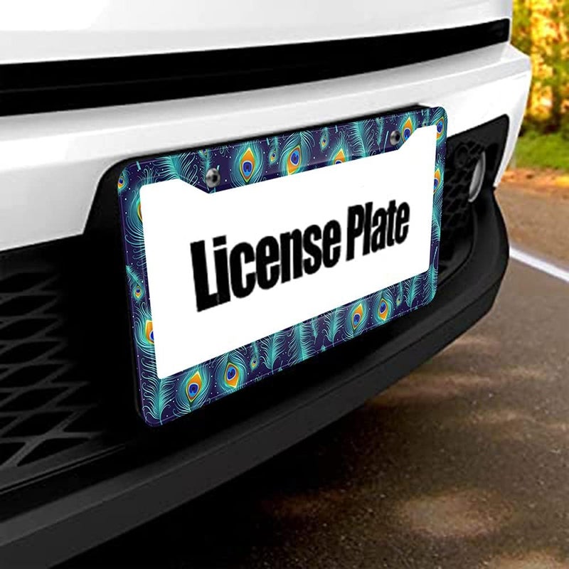 Beabes Green Blue Peacock Feather License Plate Frame Beautiful Animal License Plate Holder Bird Car Tag Frame License Plate Car Accessories 2 Holes Novelty Auto Car Tag Vanity Present - Image 5